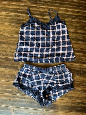 Y2K Aerie Plaid Lace-Trim Cami & Shorts Sleep Set